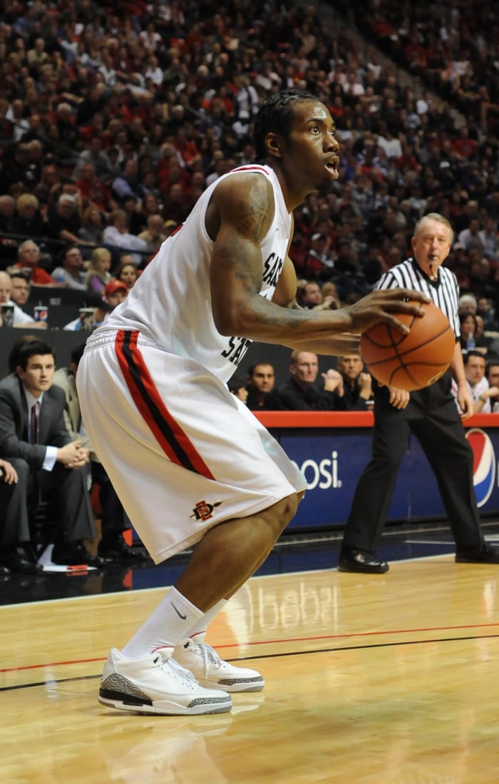 San Diego State Aztecs forward Kawhi Leonard shoots the ball.